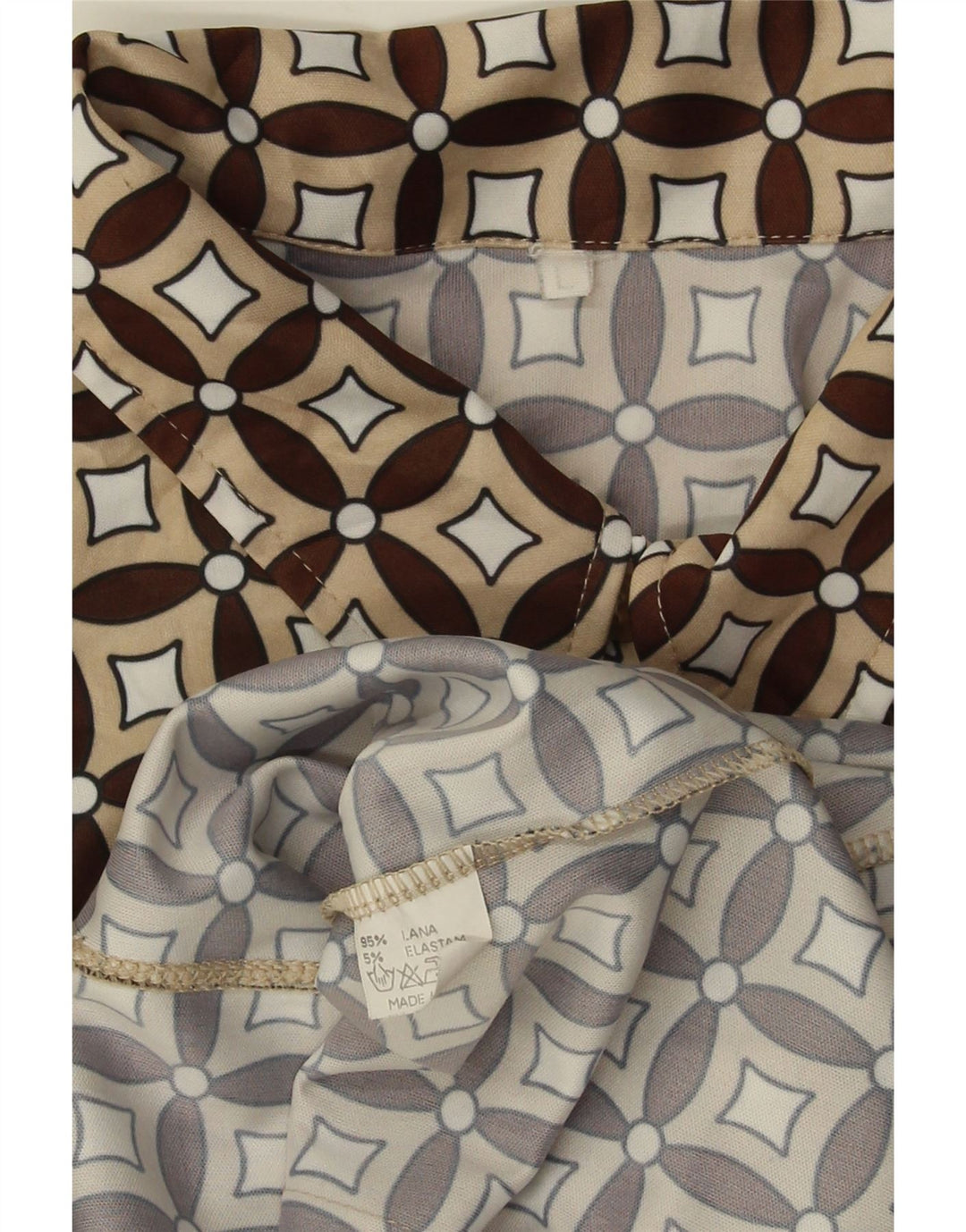 Camisa feminina VINTAGE Reino Unido 16 grande lã geométrica bege