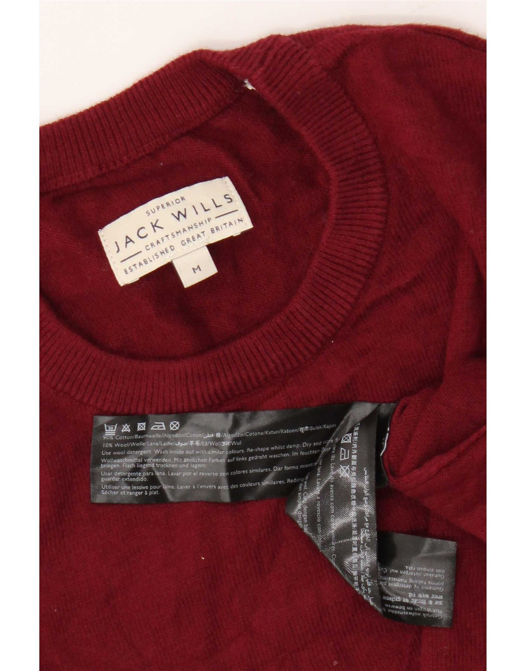 Jack Wills Suéter masculino de ajuste regular com gola redonda, algodão vermelho médio