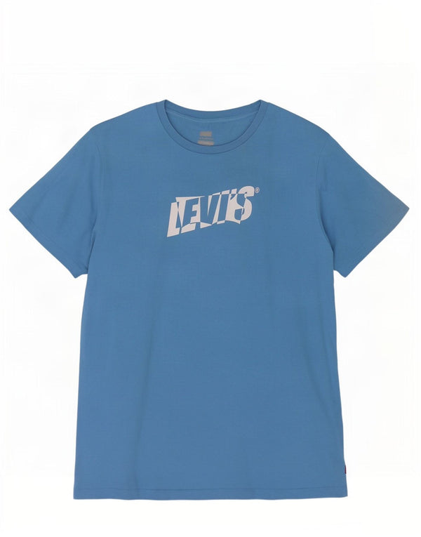 Levi's Womens Graphic T-Shirt Top UK 14 Large Blue Cotton