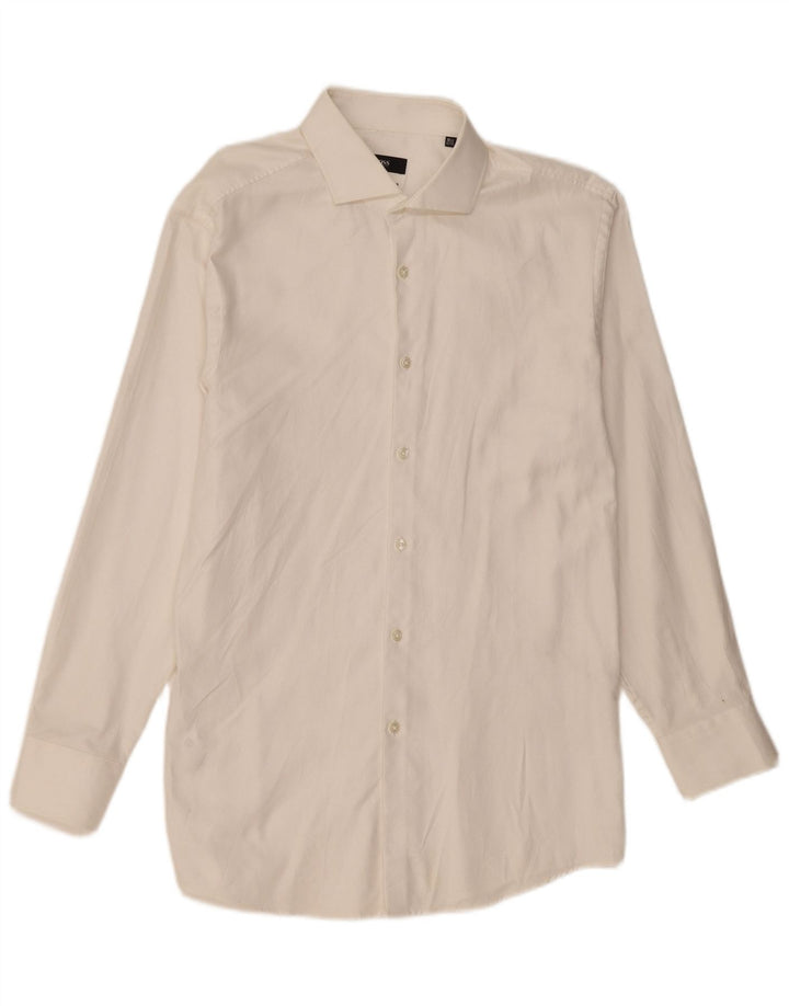 Camisa alta masculina Hugo Boss tamanho 16 1/2 grande algodão branco