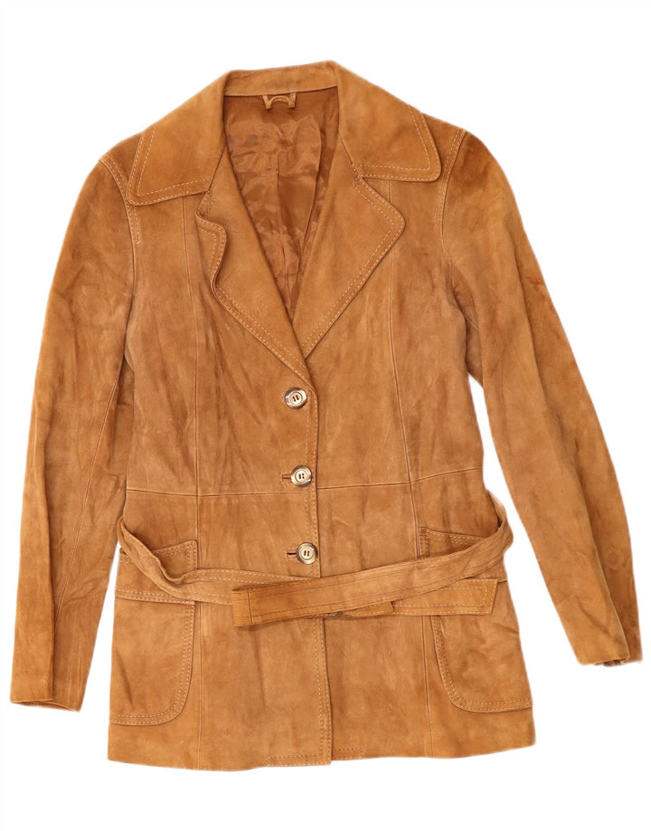 Jaqueta de camurça feminina VINTAGE UK 14 marrom médio