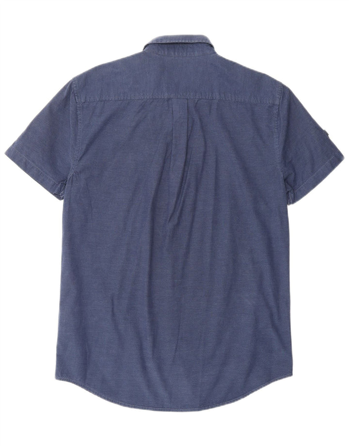 Camisa masculina SUPERDRY de manga curta com ajuste regular, algodão azul marinho médio