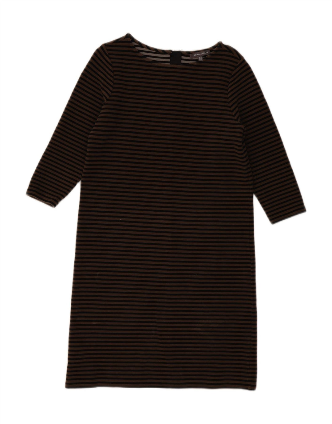 LAURA ASHLEY Vestido feminino manga 3/4, UK 12 listrado bege médio