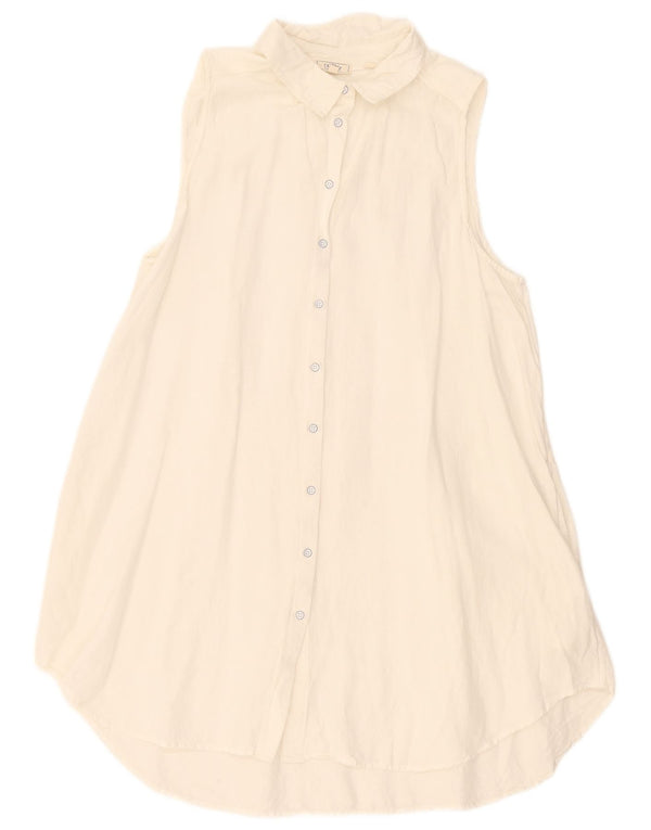 Vestido camisa feminino sem mangas Fat Face UK 18 XL viscose branca