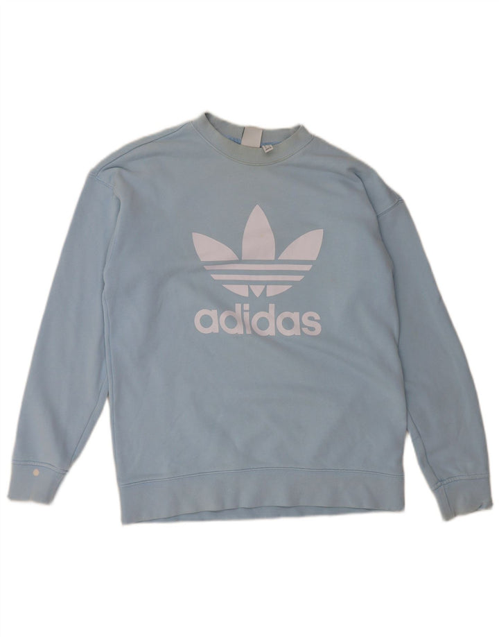 Adidas feminino gráfico oversized moletom jumper reino unido 8 pequeno azul algodão