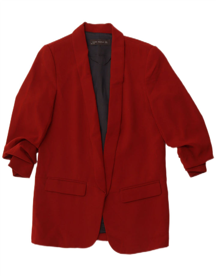 ZARA Jaqueta Blazer Feminina Manga 3/4 UK 10 Pequena Poliéster Vermelho
