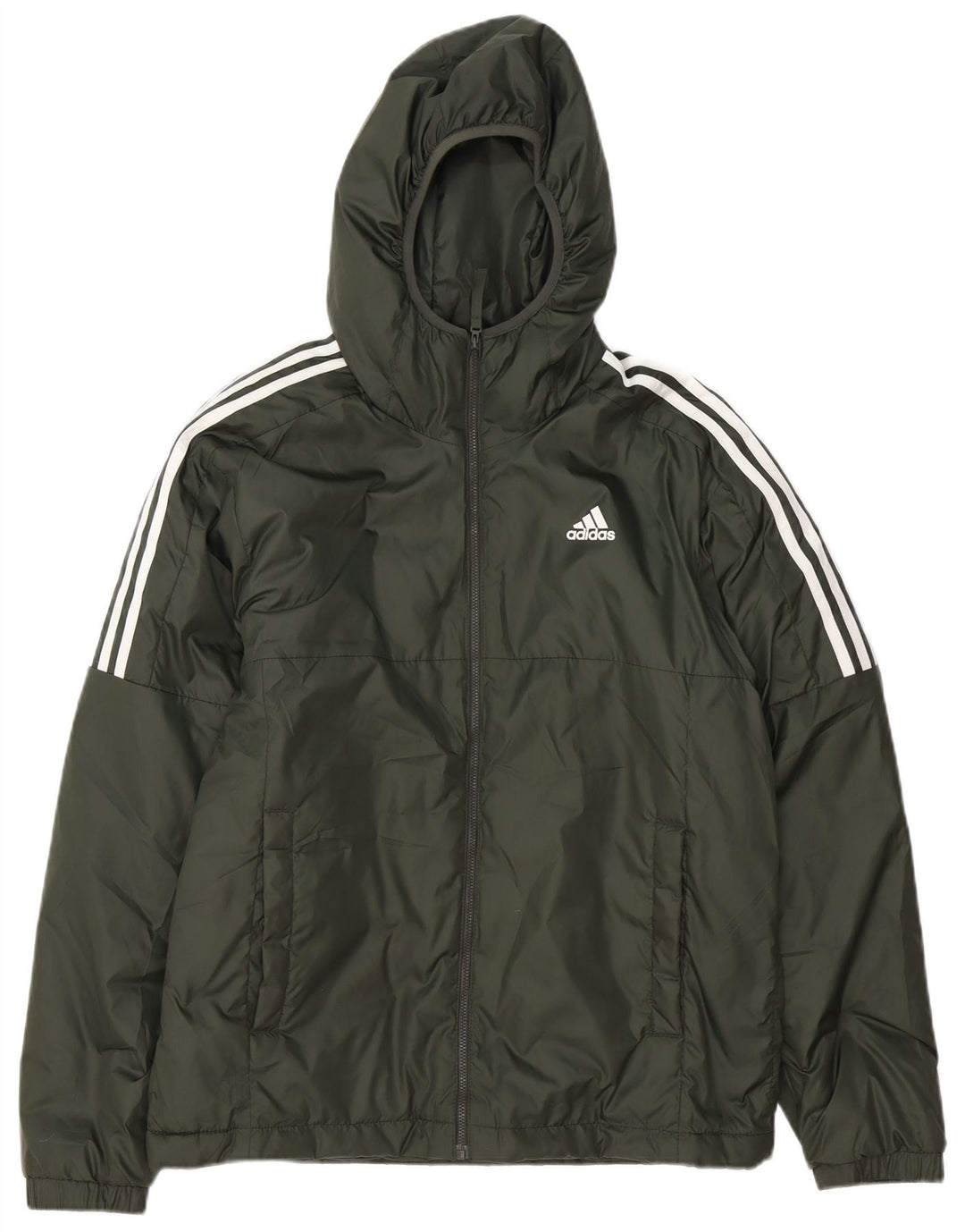 Jaqueta acolchoada com capuz masculina Adidas UK 38 poliéster verde médio