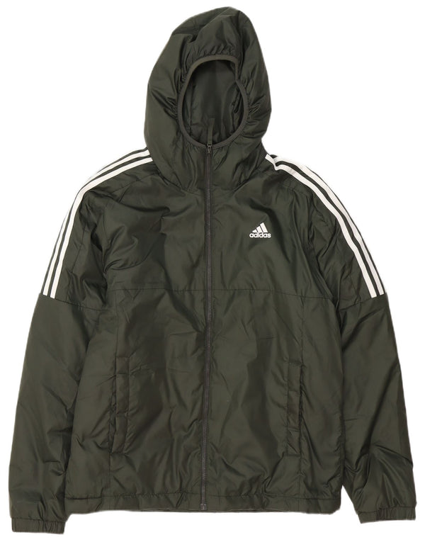 Jaqueta acolchoada com capuz masculina Adidas UK 38 poliéster verde médio