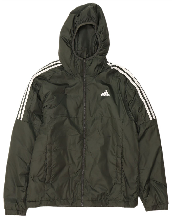 Jaqueta acolchoada com capuz masculina Adidas UK 38 poliéster verde médio