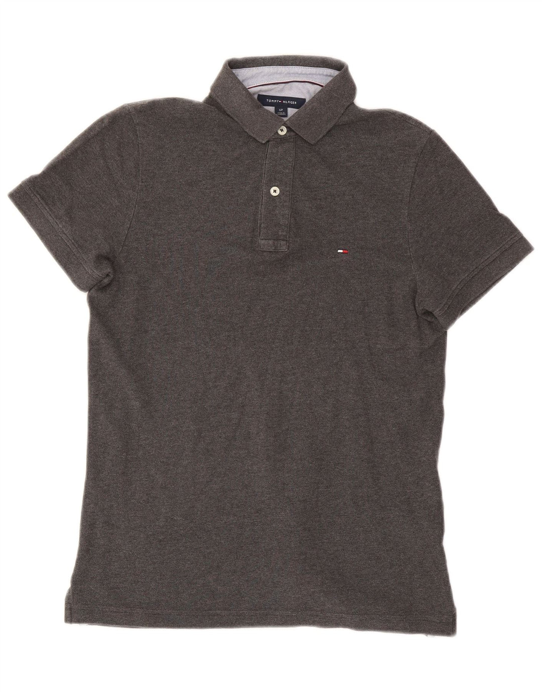 Camisa polo masculina Tommy Hilfiger pequena algodão cinza