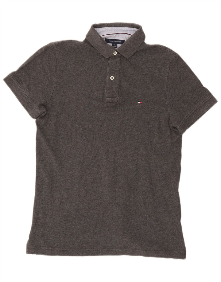 Camisa polo masculina Tommy Hilfiger pequena algodão cinza