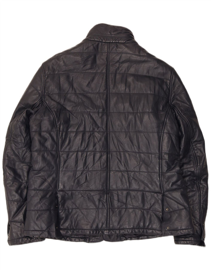 Jaqueta feminina de couro bomber Desiree Reino Unido 18 XL couro azul marinho
