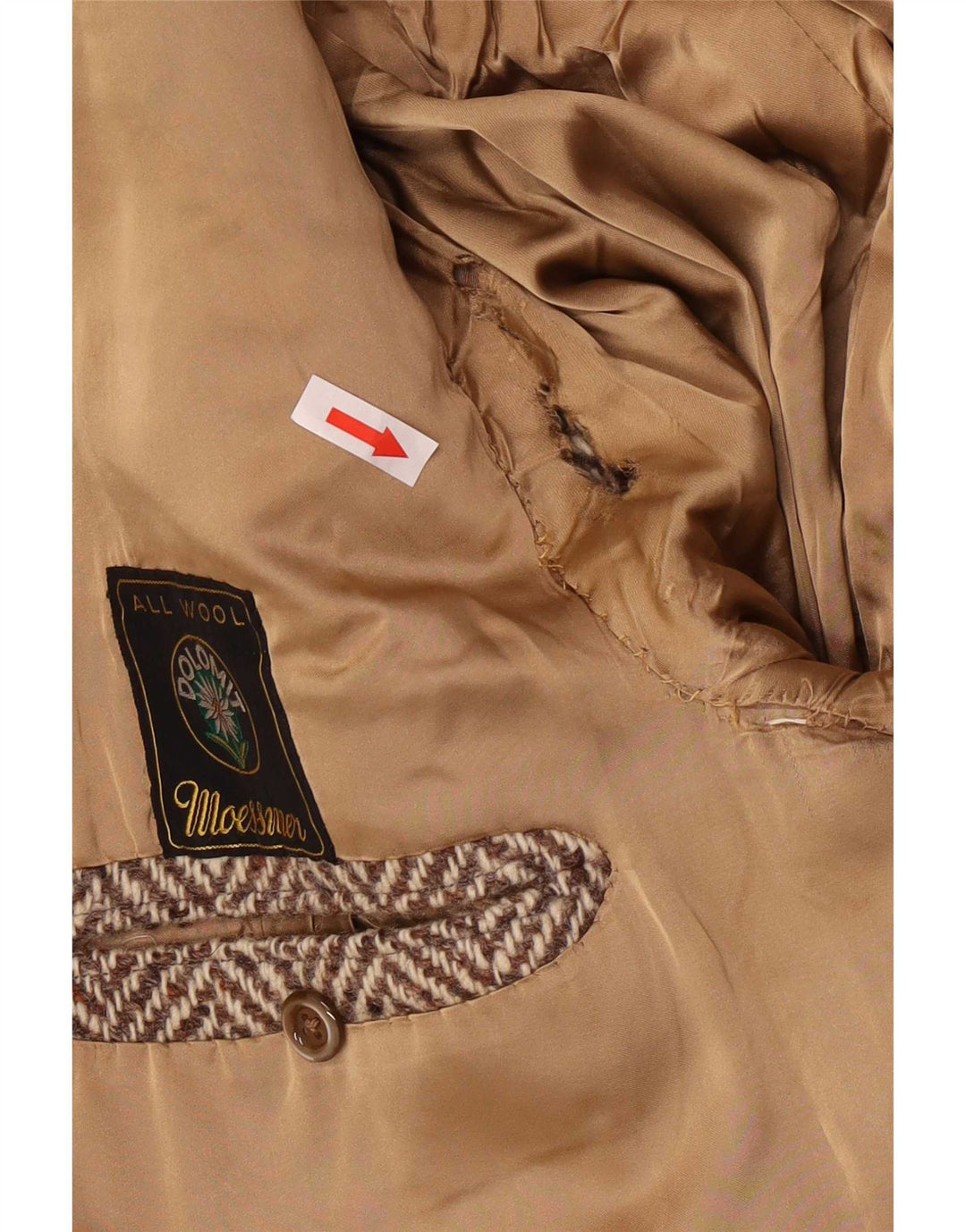 Sobretudo masculino Moessmer UK 42 XL lã espinha de peixe marrom
