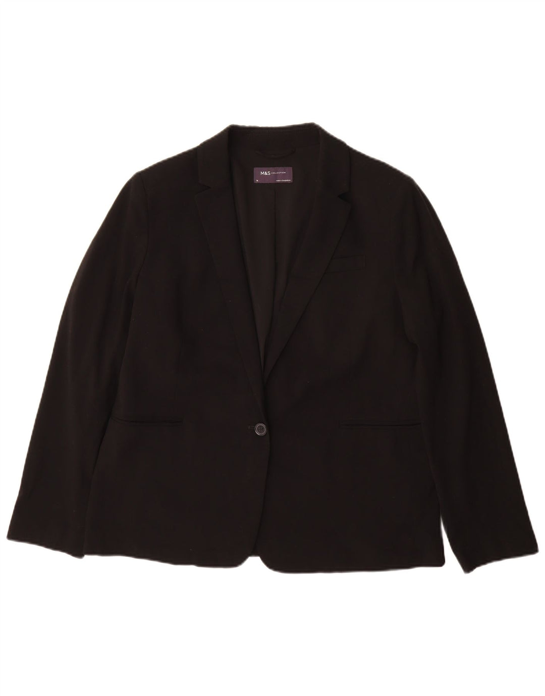 Jaqueta blazer feminina Marks & Spencer com 1 botão Reino Unido 14 grande poliéster preto
