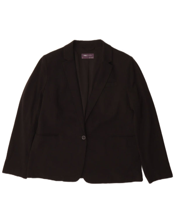 Jaqueta blazer feminina Marks & Spencer com 1 botão Reino Unido 14 grande poliéster preto
