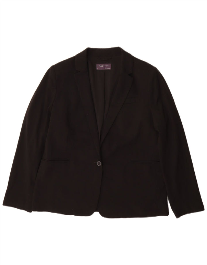 Jaqueta blazer feminina Marks & Spencer com 1 botão Reino Unido 14 grande poliéster preto