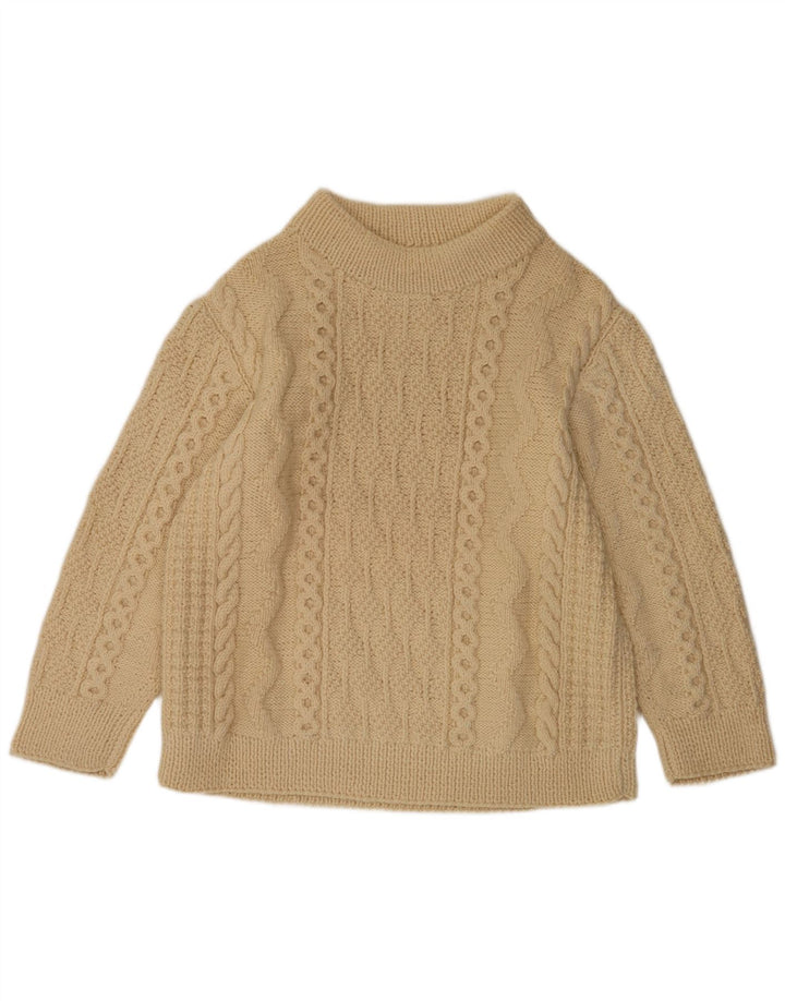 Suéter vintage masculino com gola tartaruga grande bege