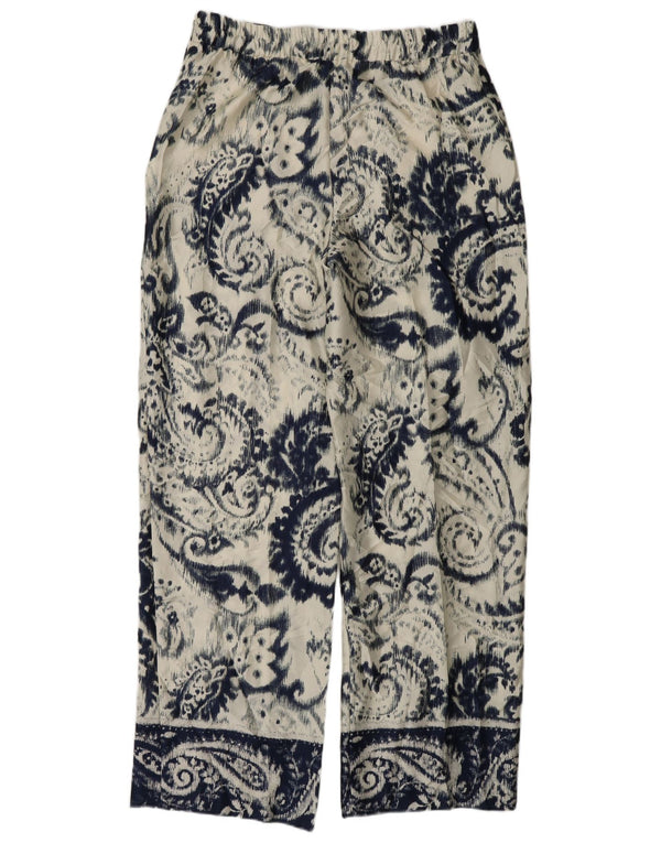 Zara Calça feminina casual cônica grande W30 L32 poliéster paisley branco