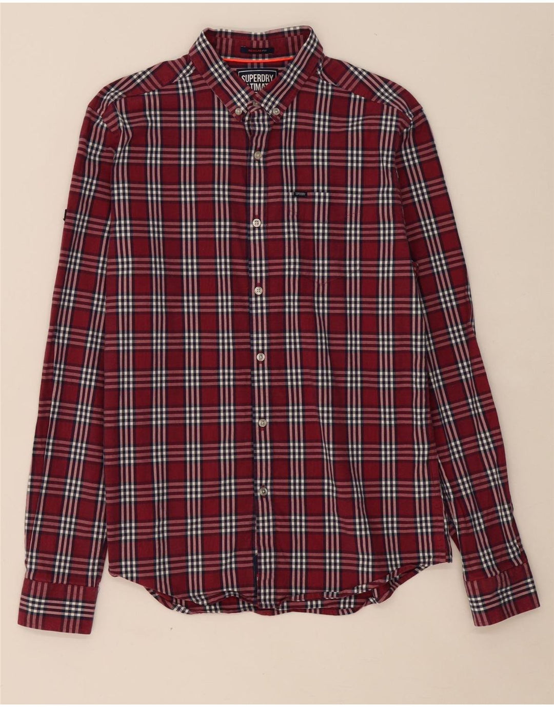 Camisa masculina SUPERDRY de algodão xadrez médio Borgonha