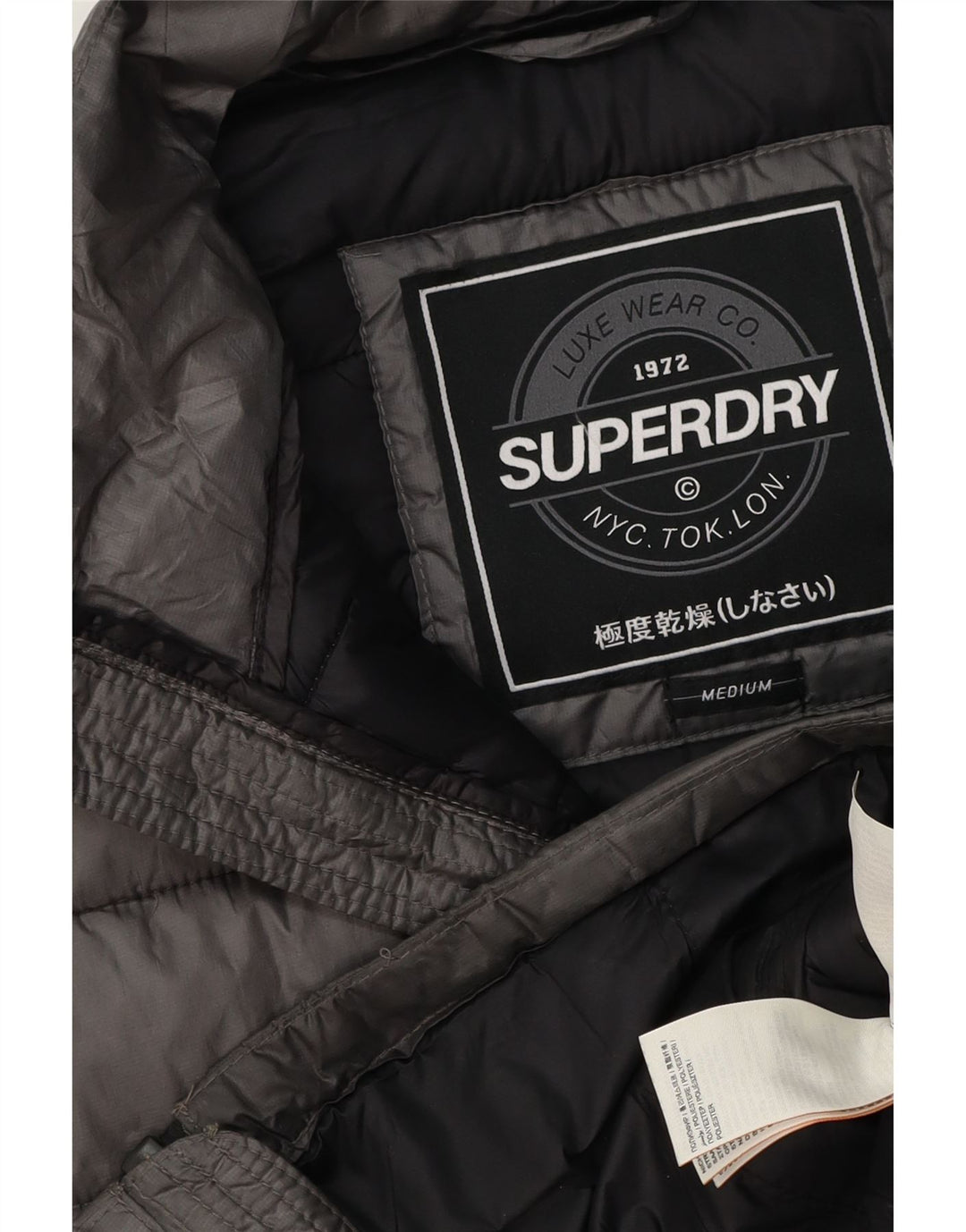 Colete acolchoado sem mangas feminino Superdry UK 14 poliéster cinza médio