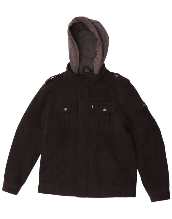Jaqueta militar masculina com capuz Levi's UK 36 poliéster colorblock preto pequeno
