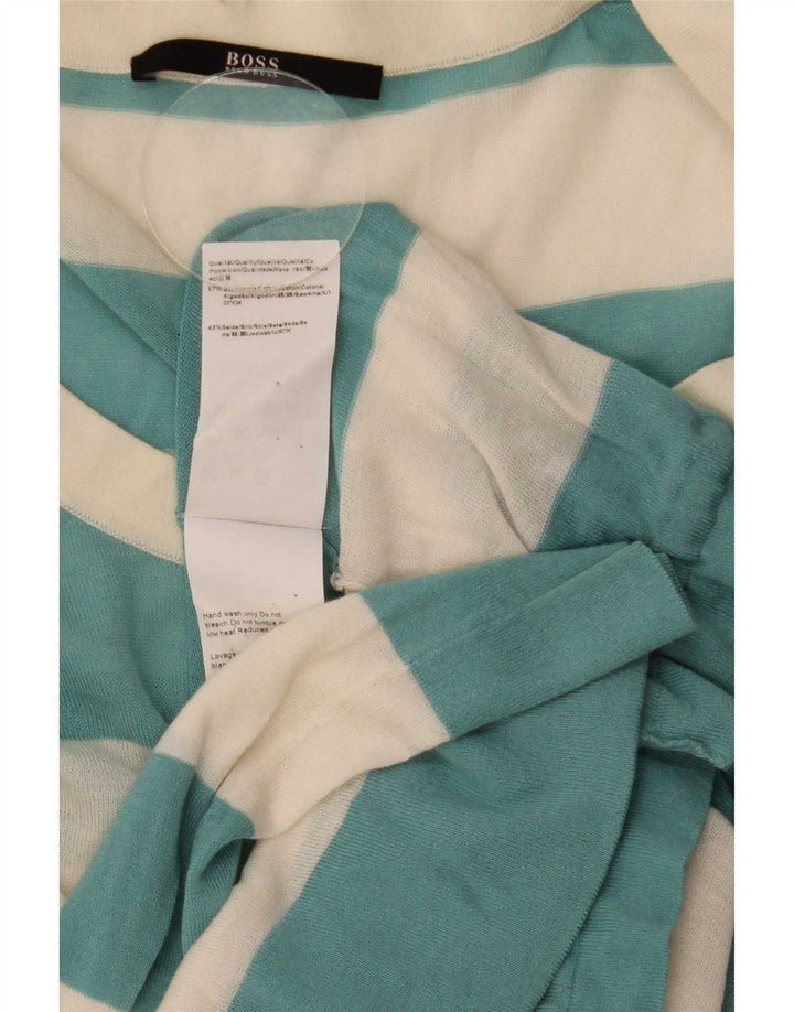 Hugo Boss feminino transparente manga comprida UK 10 listrado azul pequeno