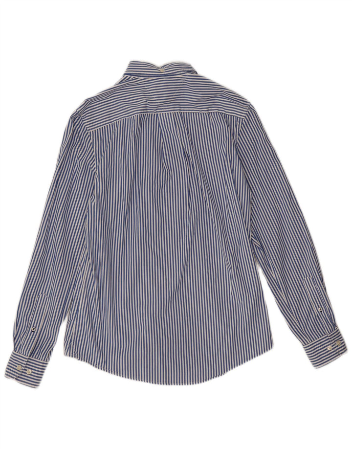 Camisa masculina Tommy Hilfiger pequena listrada azul de algodão