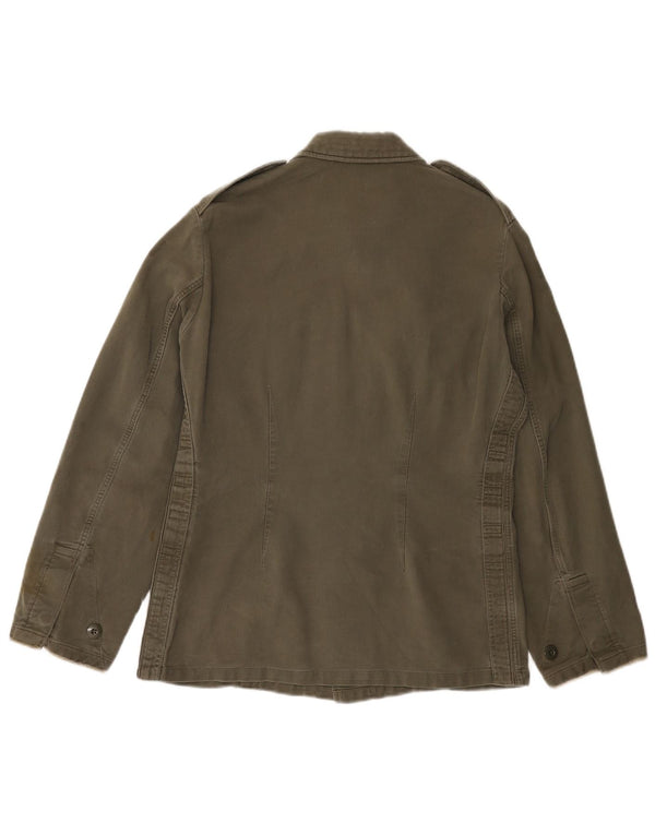 Jaqueta militar masculina vintage UK 36 pequena cáqui