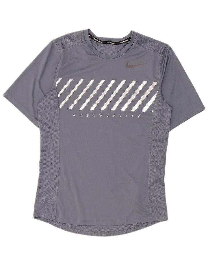 Camiseta masculina Nike Running Graphic Top pequeno cinza colorblock poliéster