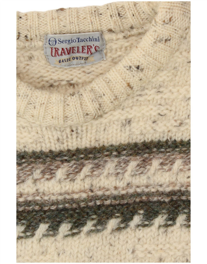 Sergio Tacchini Suéter feminino com gola canoa e gola redonda, tamanho pequeno, off white