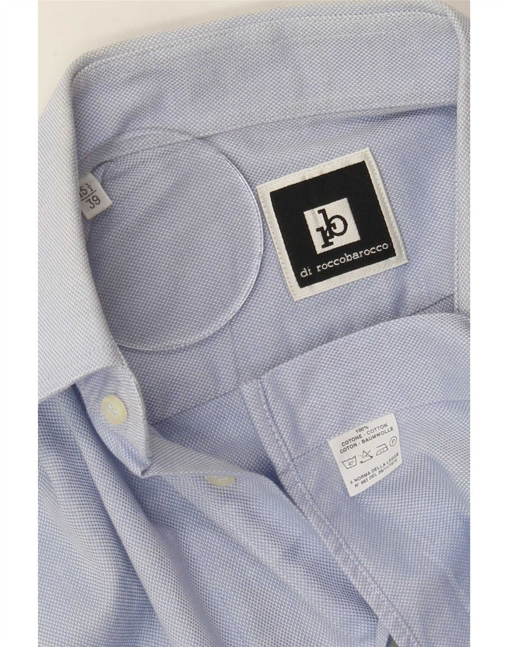 Camisa masculina Roccobarocco tamanho 39 15 1/2 algodão azul médio