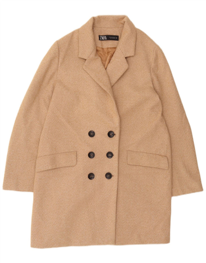 Casaco feminino Zara com peito duplo UK 14 poliéster bege médio