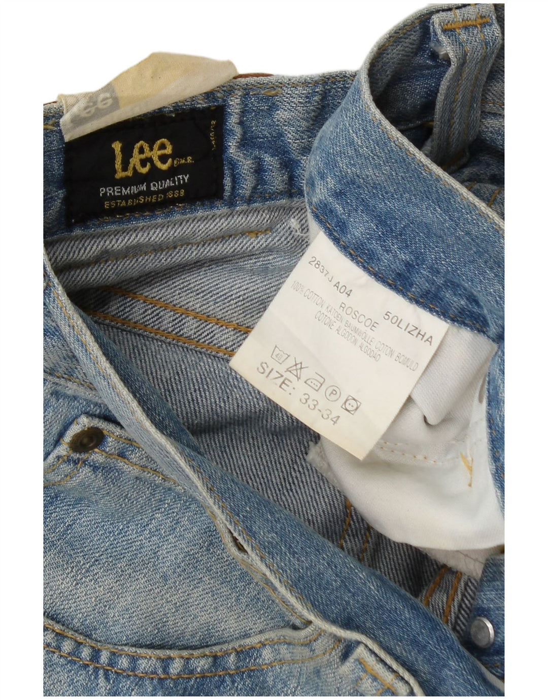 Lee Mens Straight Jeans W33 L34 Azul Algodão