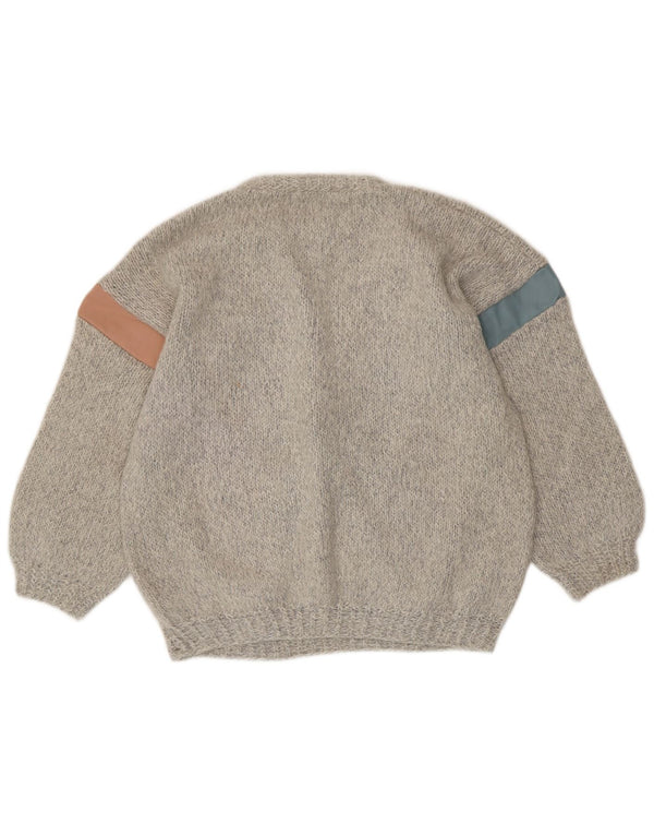 Suéter feminino VINTAGE com gola redonda Reino Unido 14 grande cinza Argyle/Diamante