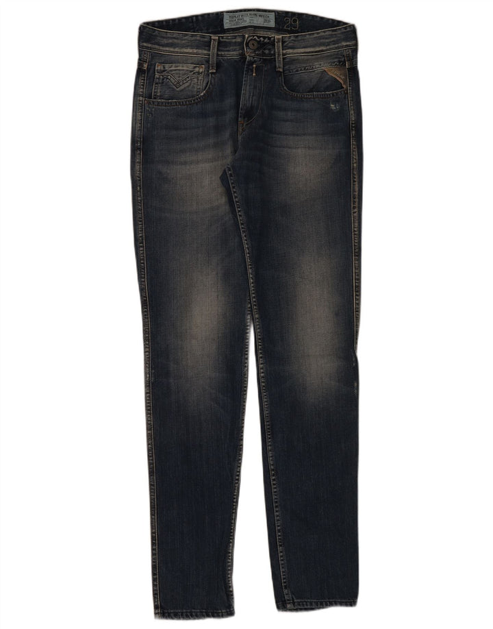 Replay Calça Jeans Feminina Distressed Slim W29 L32 Azul Marinho Algodão