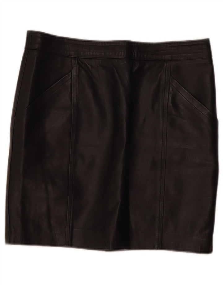 Mini saia de couro feminina vintage W30 médio preto