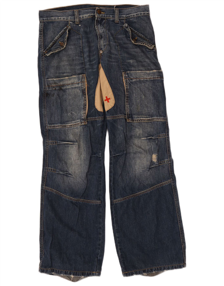 Zu Elements Mens Cargo Loose Jeans W33 L31 Azul Marinho Colourblock Algodão