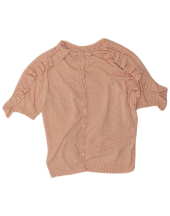 Suéter cardigã feminino com babados da Marks & Spencer Reino Unido 14 rosa médio