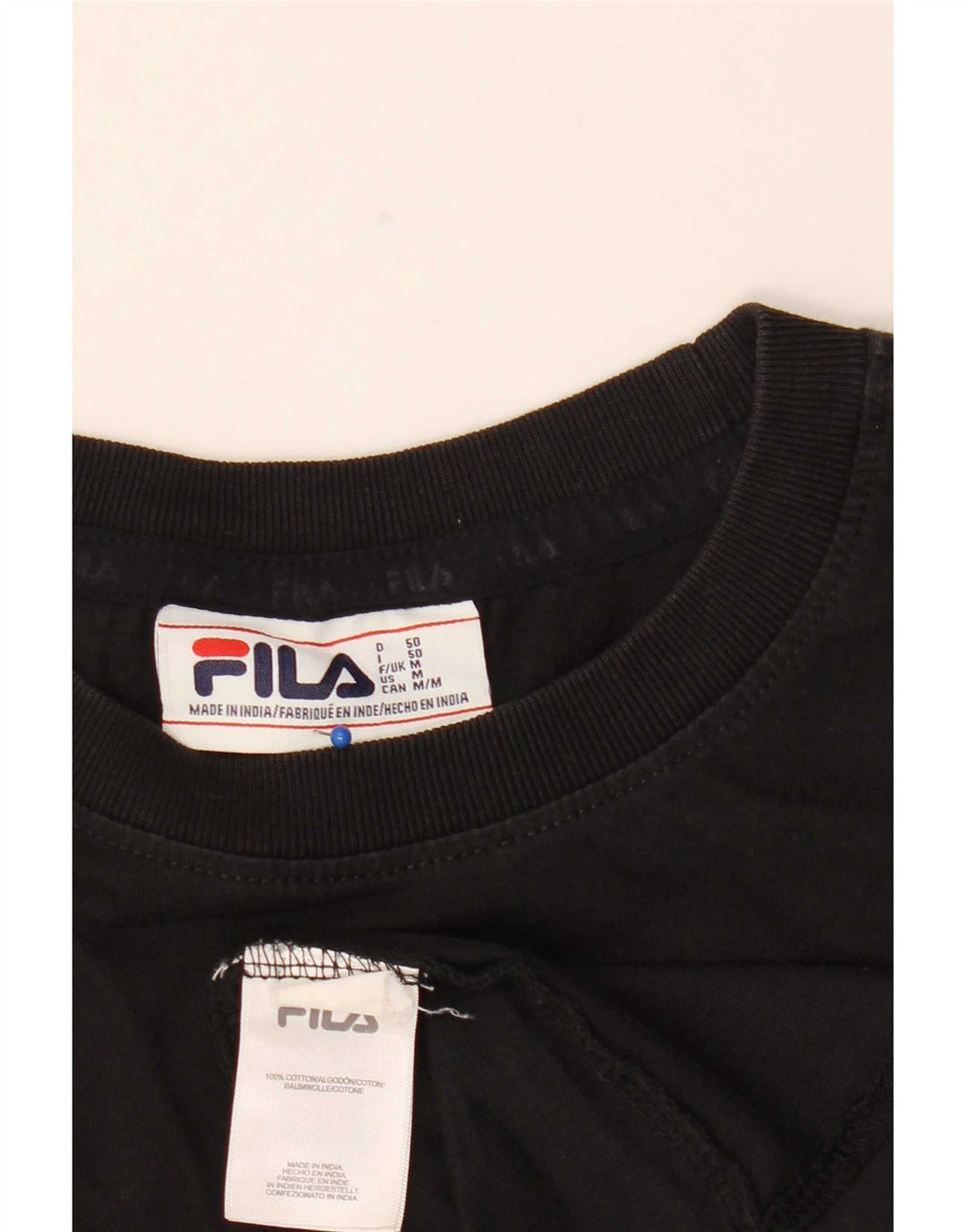 Fila Mens Graphic T-Shirt Top Médio Algodão Preto