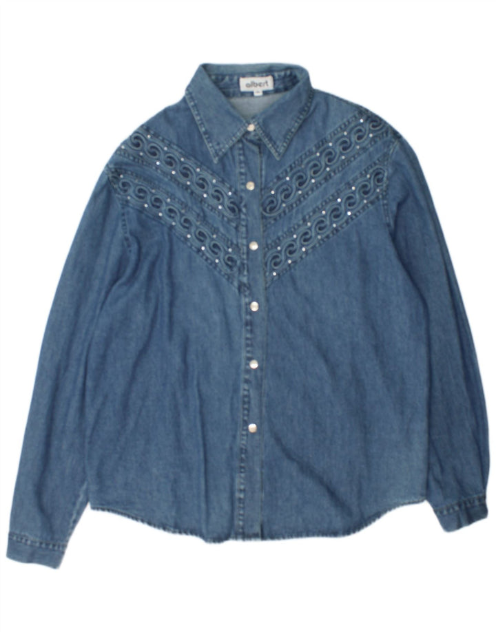 Camisa jeans feminina Albert UK 20 2XL algodão azul