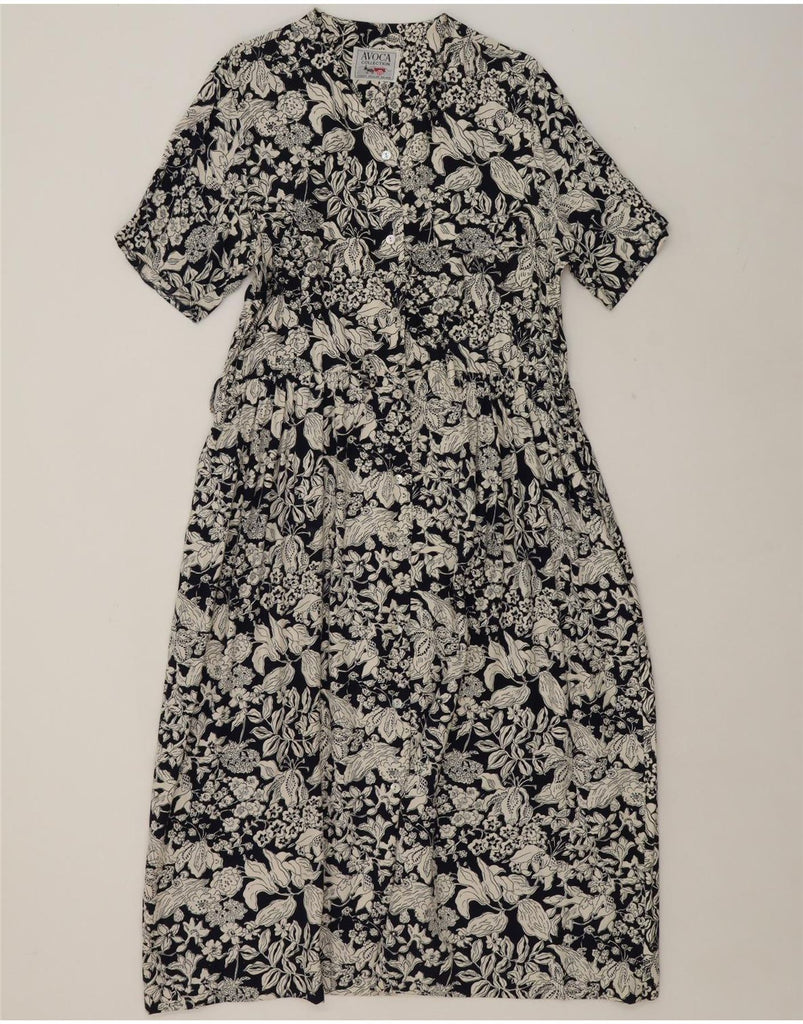 AVOCA Womens Short Sleeves Shirt Dress UK 14 Medium Black Floral Viscose Vintage Avoca and Second-Hand Avoca from Messina Hembry 