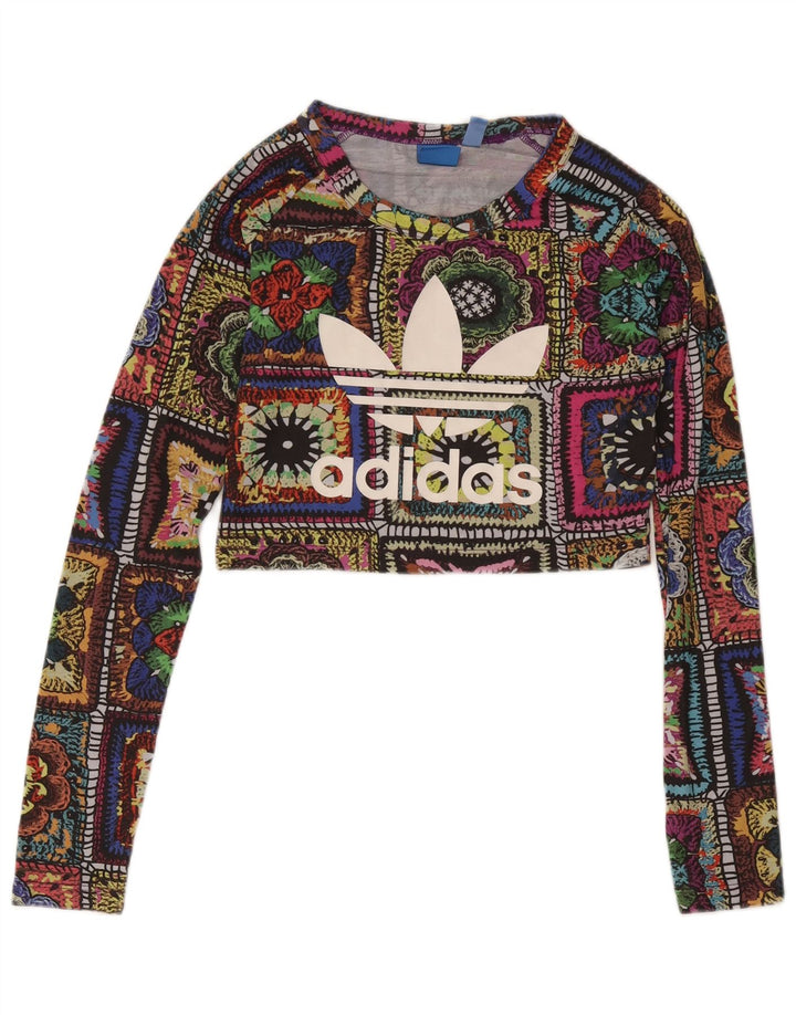 ADIDAS Womens Graphic Top Manga Longa UK 8 Pequeno Patchwork Multicolorido