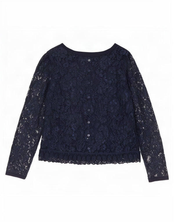 Blusa feminina vintage de manga comprida com renda EU 40 médio azul marinho floral