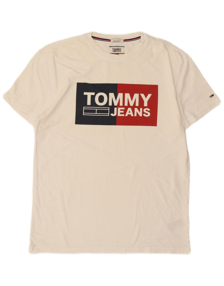 Camiseta masculina TOMMY HILFIGER com ajuste regular e estampa pequena de algodão off white