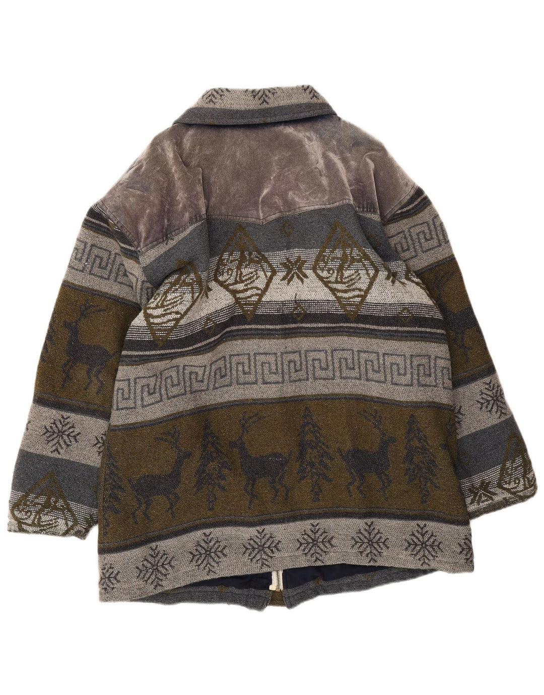 Jaqueta Duffle Masculina Vintage UK 40 Grande Lã Fair Isle Cinza