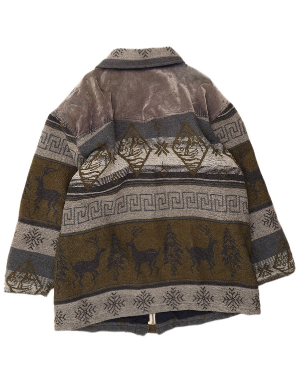 Jaqueta Duffle Masculina Vintage UK 40 Grande Lã Fair Isle Cinza