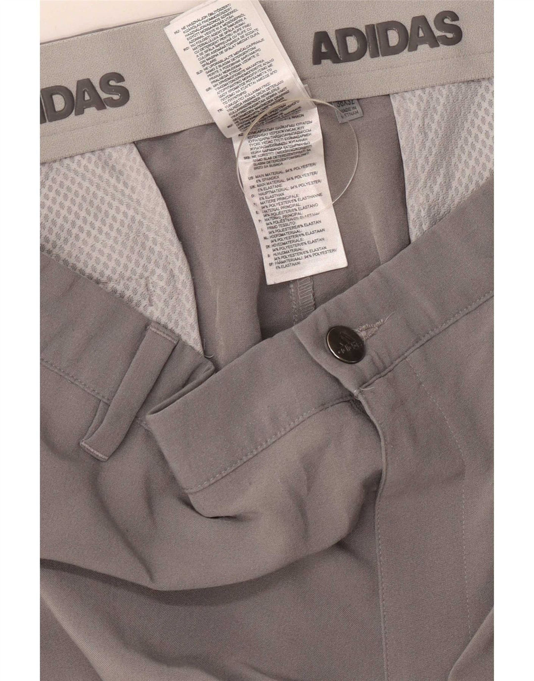 Calça Chino Reta Masculina Adidas W38 L32 Poliéster Cinza