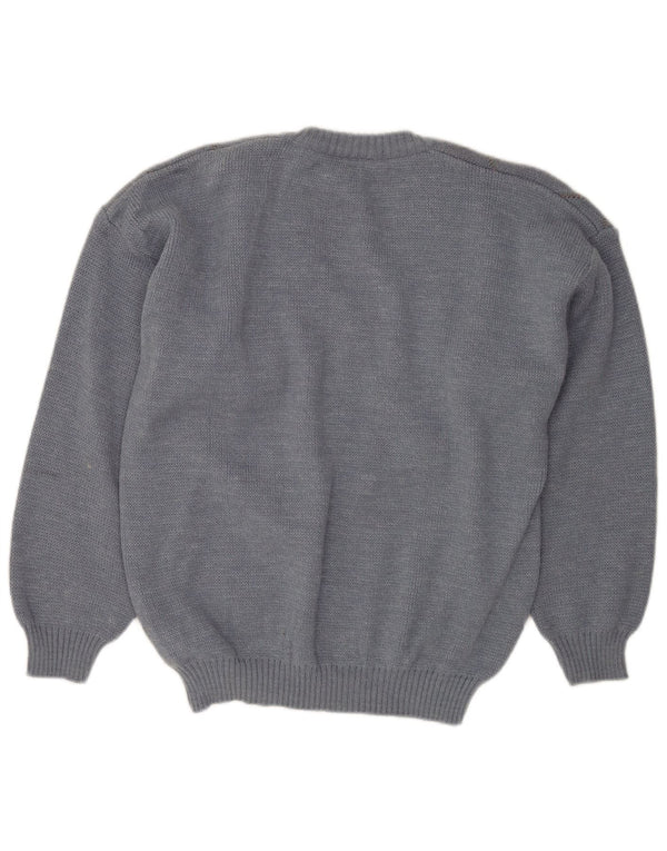 VINTAGE Mens V-Neck Jumper Sweater IT 50 Medium Blue Argyle/Diamond Wool