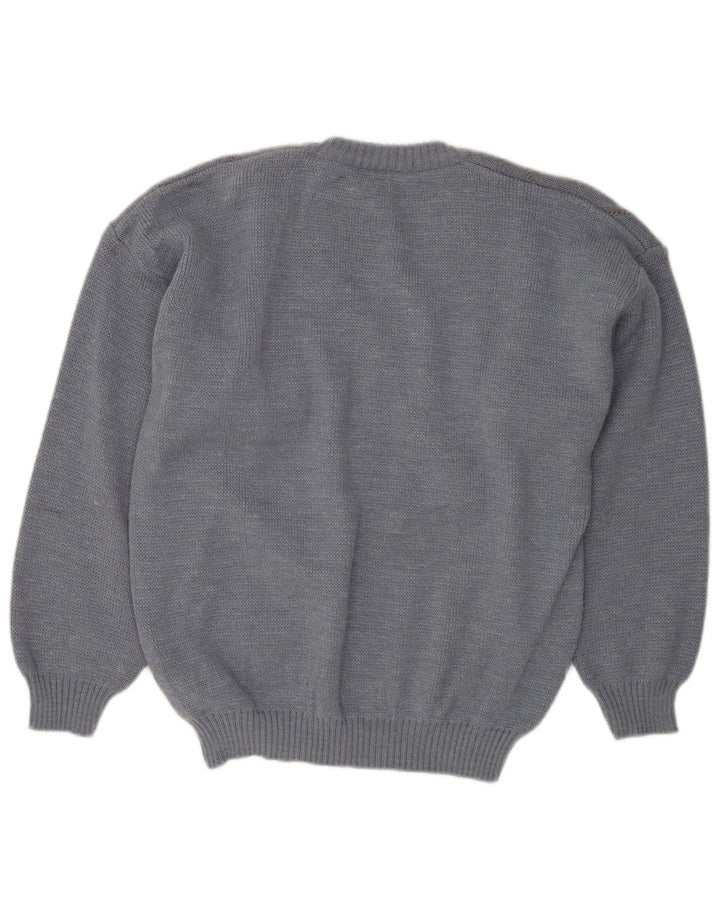 Suéter masculino VINTAGE com decote em V IT 50 azul médio Argyle/lã diamante