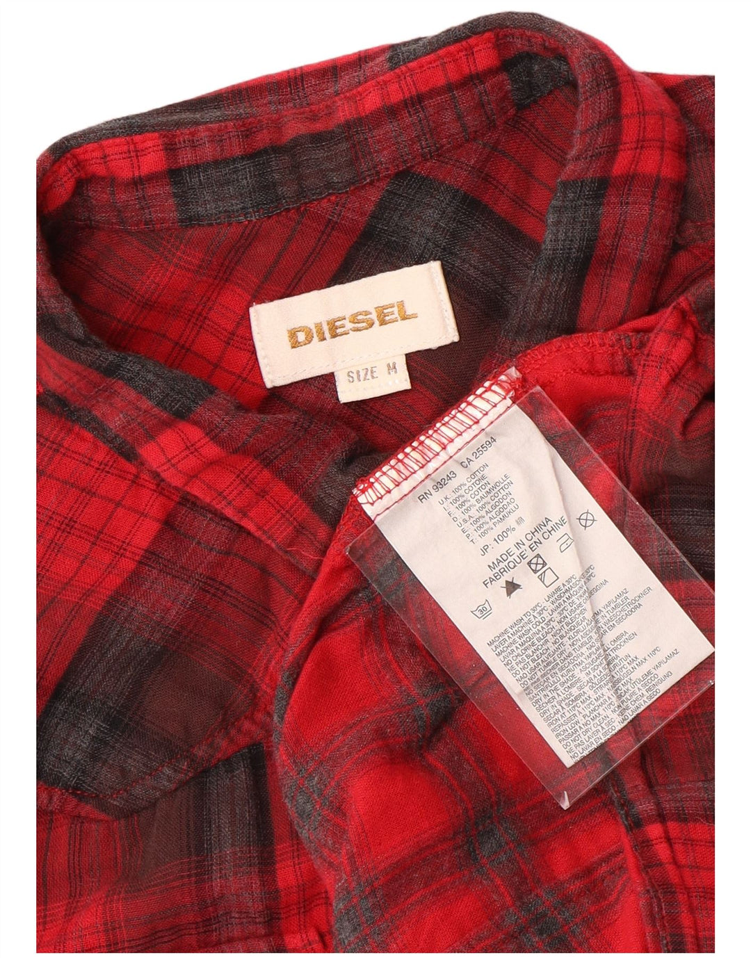 Camisa masculina diesel de flanela média xadrez vermelha de algodão